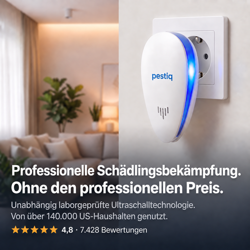 PESTIQ Ultraschall-Schädlingsvertreiber an deutscher Steckdose